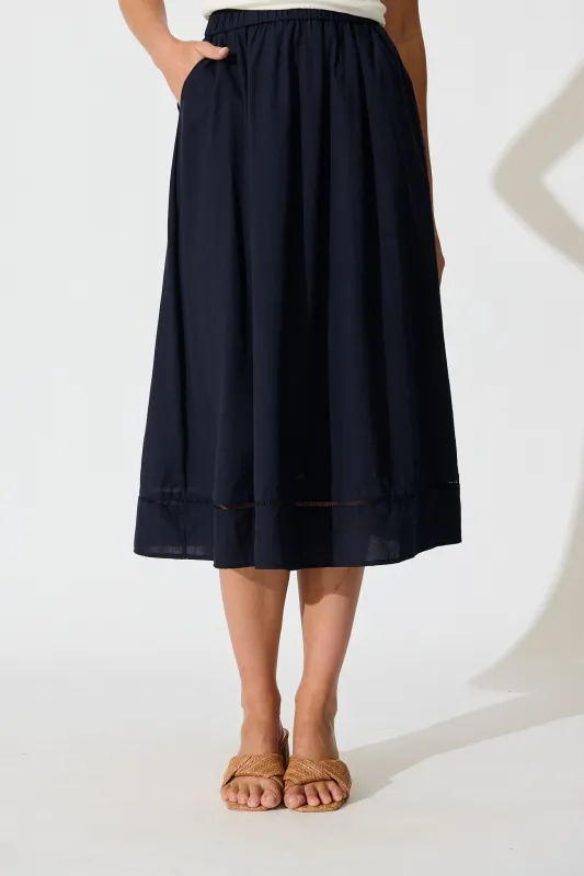Cylas Midi Skirt in Navy Linen Blend sold by St Frock