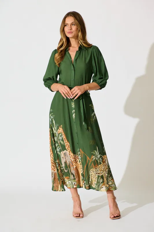 Coco Maxi Shirt Dress in Green Print sold by St Frock