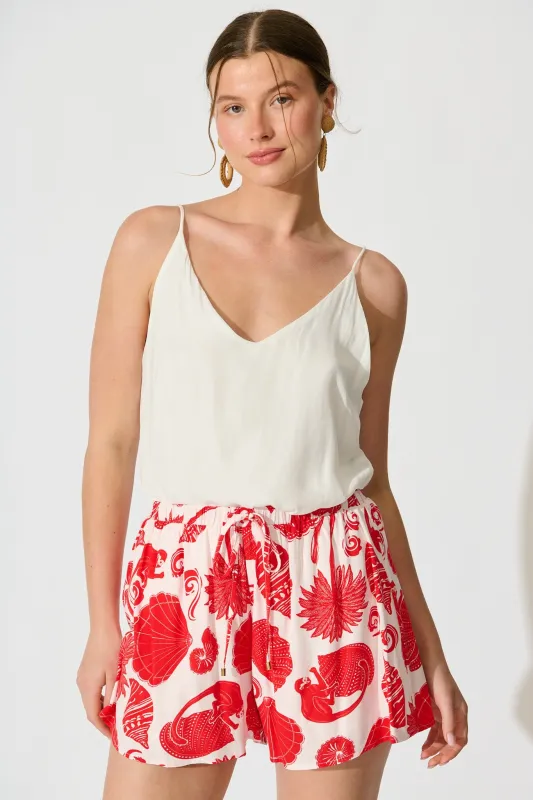 Vayda Short in Off White with Red Shell Print sold by St Frock
