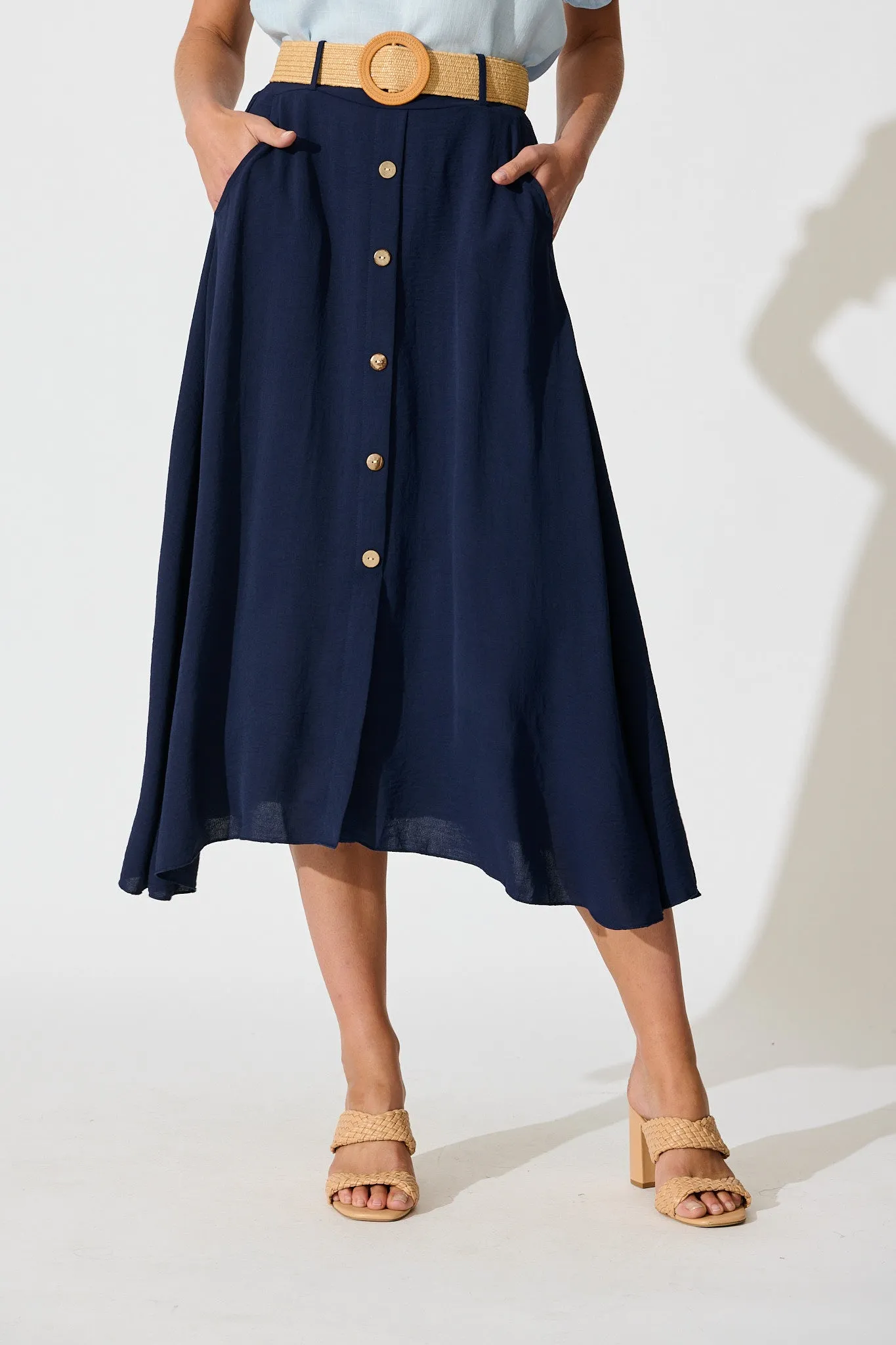 Fawn Maxi Skirt with Belt in Navy sold by St Frock