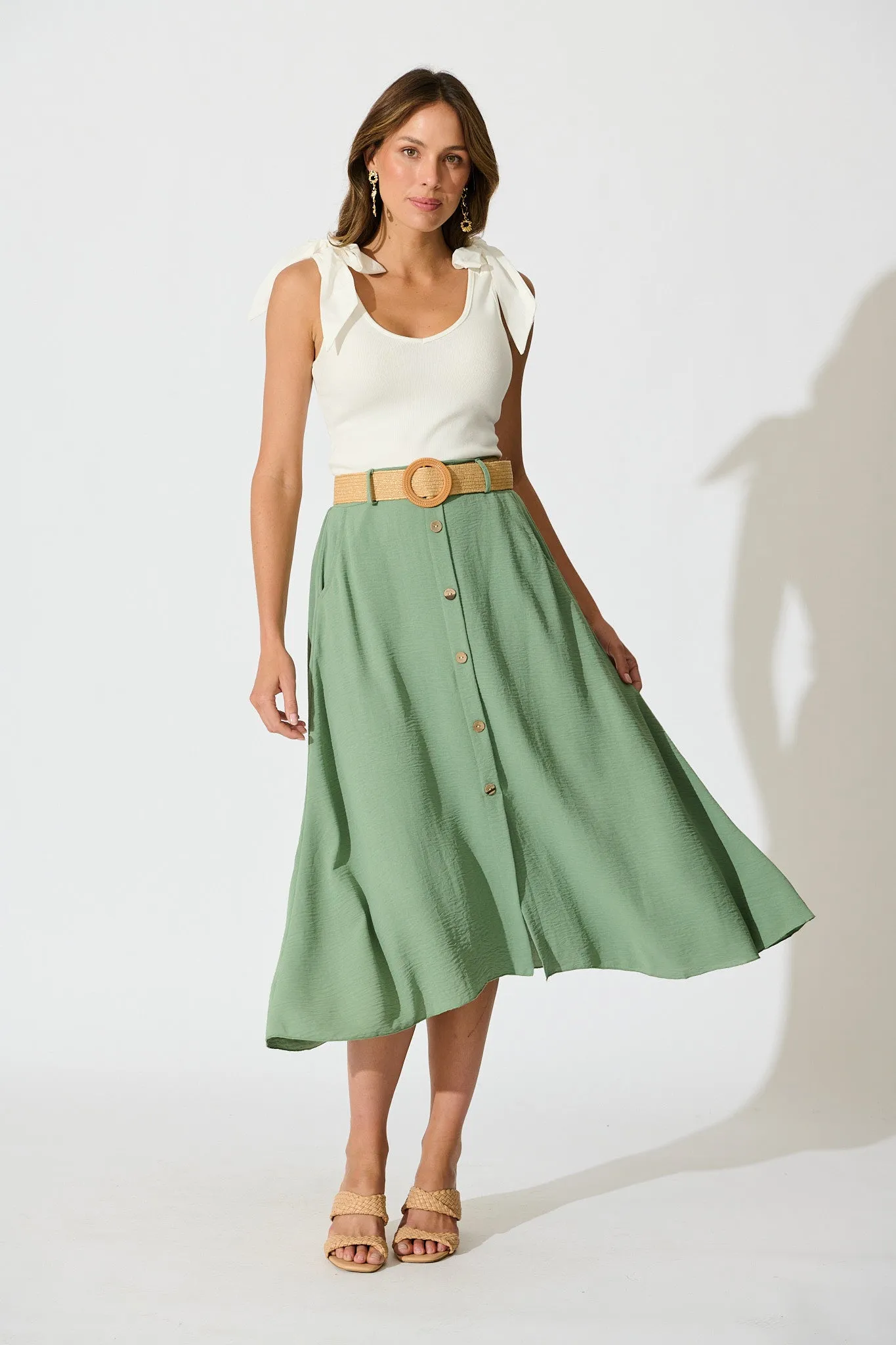 Fawn Maxi Skirt with Belt in Sage sold by St Frock product image thumbnail 4