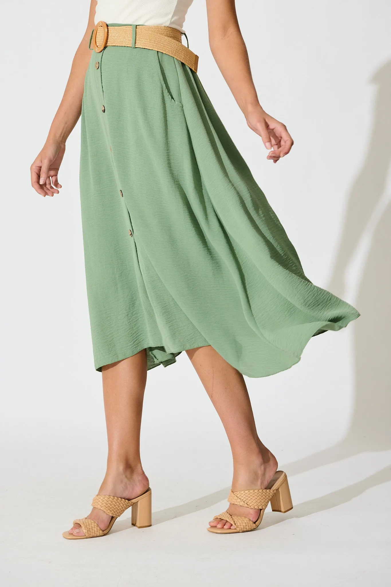 Fawn Maxi Skirt with Belt in Sage sold by St Frock product image thumbnail 2