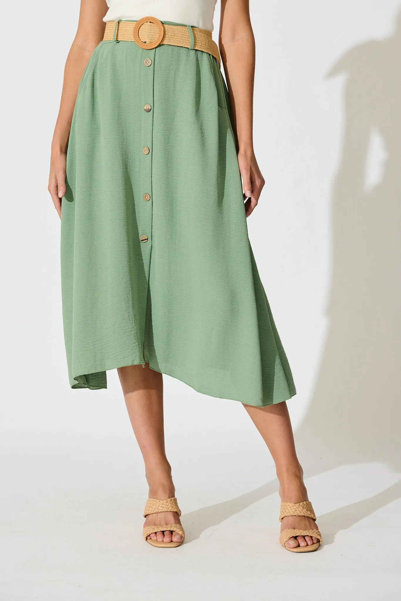Fawn Maxi Skirt with Belt in Sage sold by St Frock