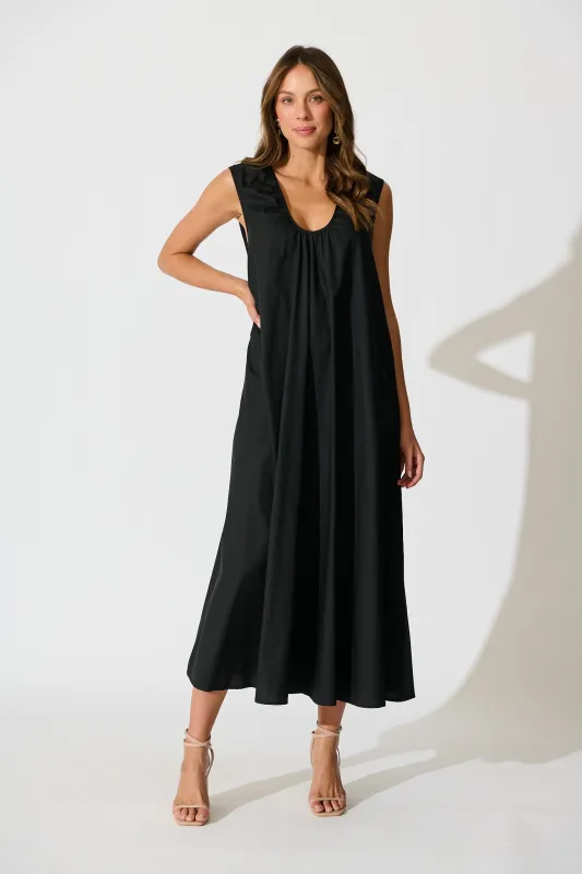 Elusia Oversized Maxi Dress in Black Cotton sold by St Frock