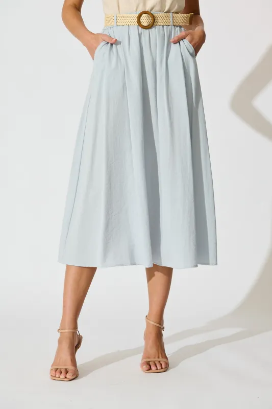 Fenella Maxi Skirt in Light Blue Linen Cotton Blend sold by St Frock