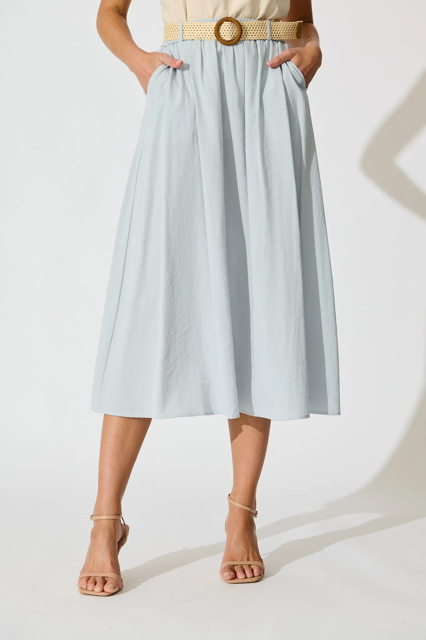 Fenella Maxi Skirt in Light Blue Linen Cotton Blend sold by St Frock