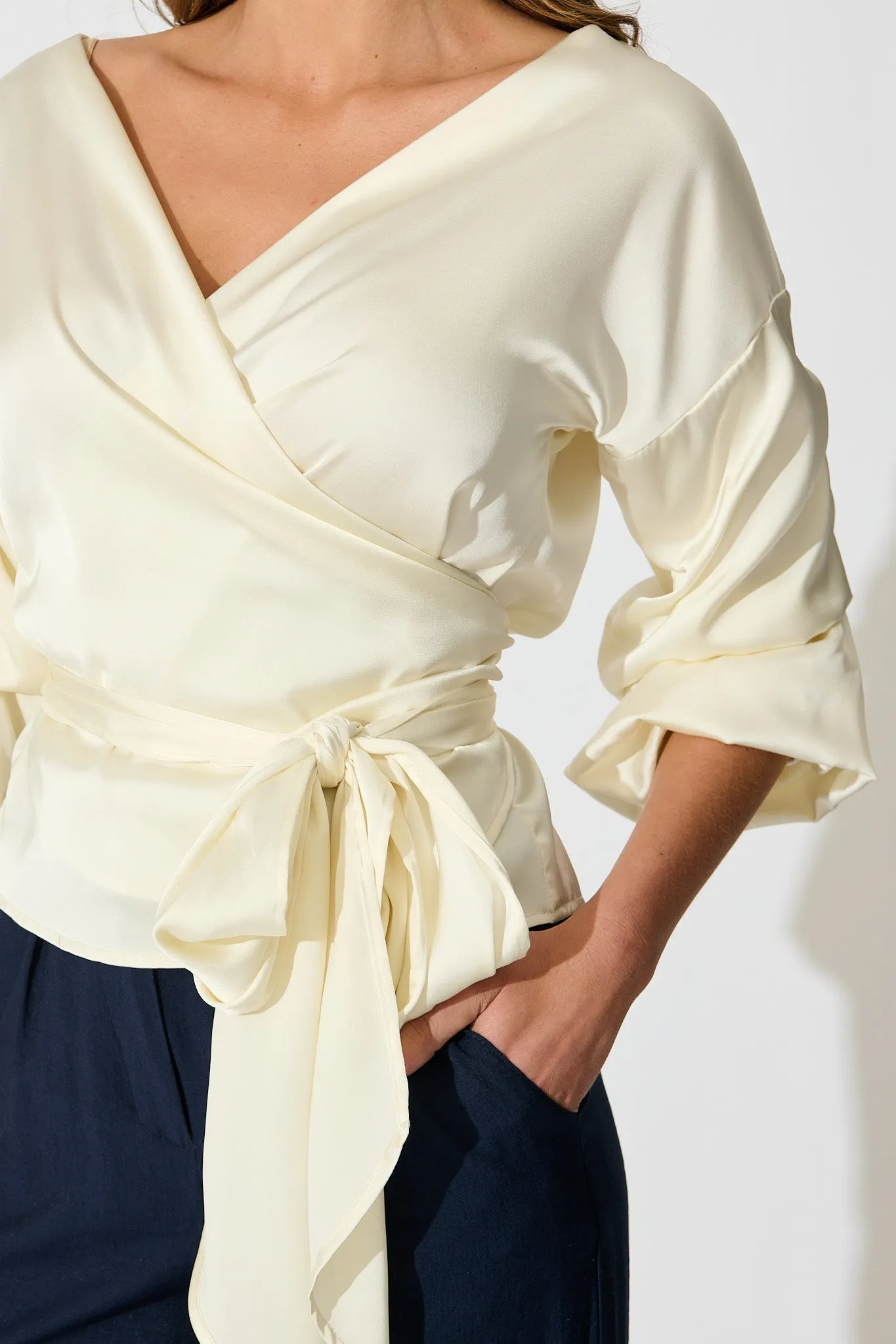 Satin Luxe Wrap Top in Ivory sold by St Frock product image thumbnail 5