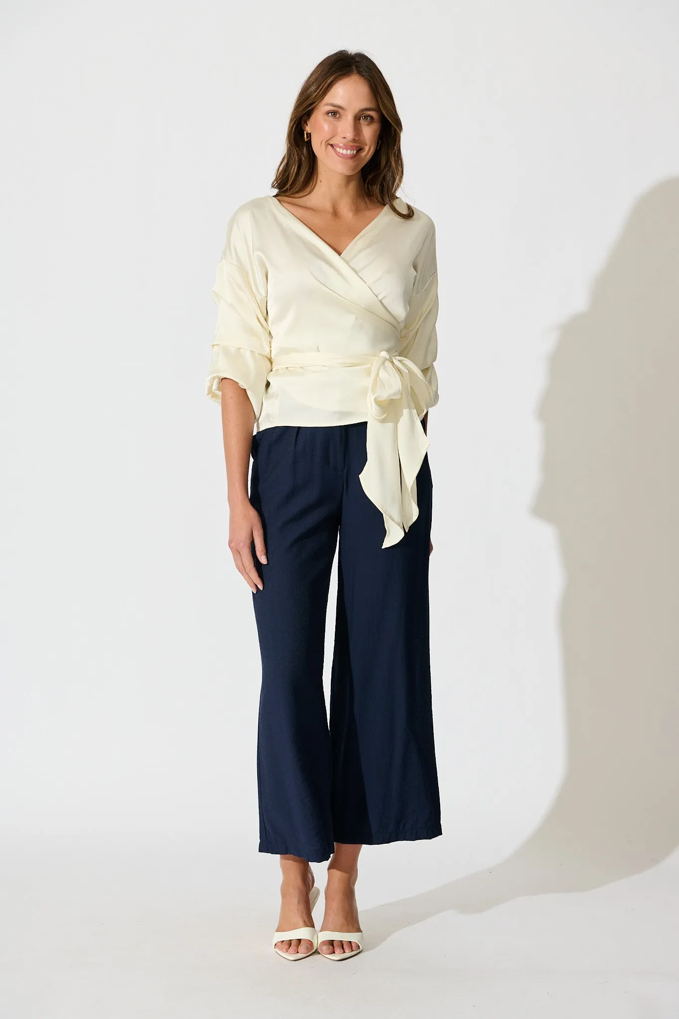 Satin Luxe Wrap Top in Ivory sold by St Frock product image thumbnail 4