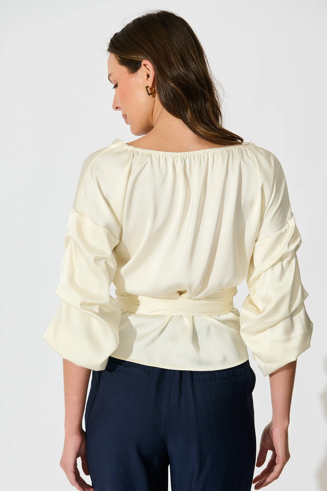 Satin Luxe Wrap Top in Ivory sold by St Frock product image thumbnail 3