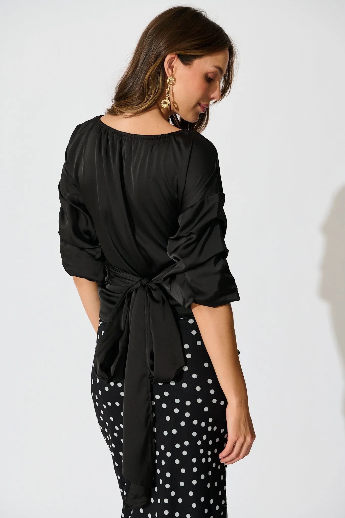 Satin Luxe Wrap Top in Black sold by St Frock product image thumbnail 4
