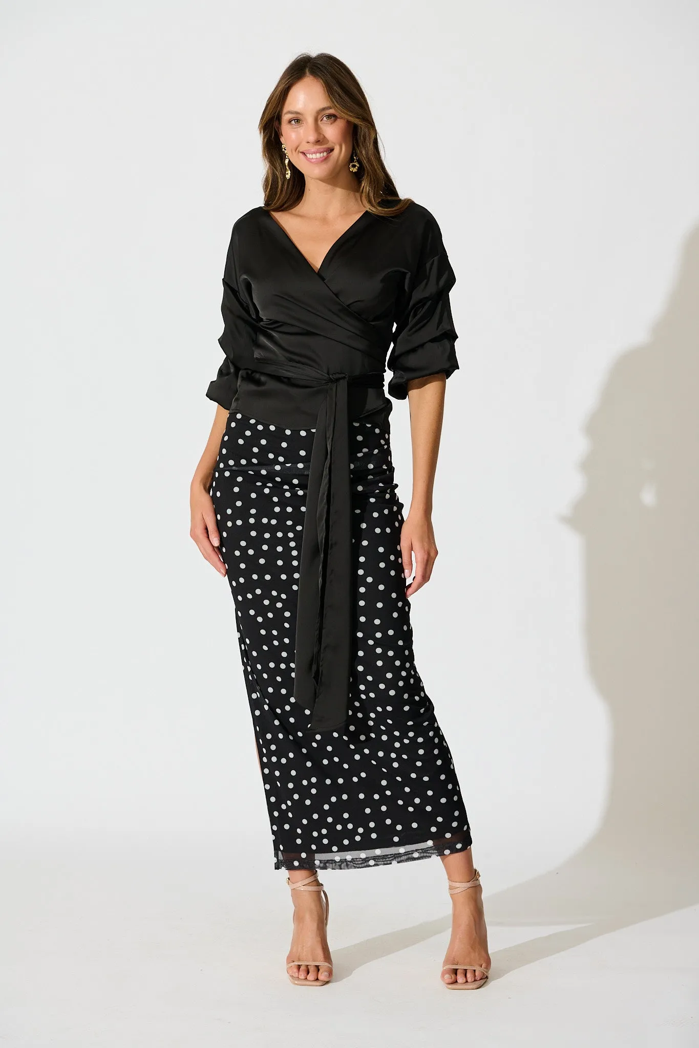 Satin Luxe Wrap Top in Black sold by St Frock product image thumbnail 5