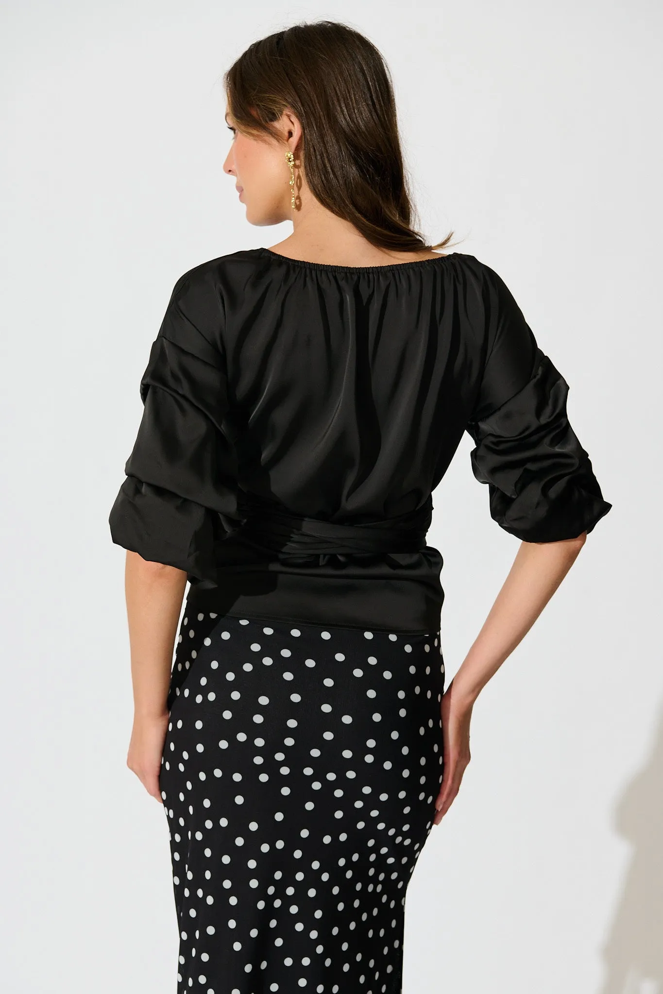 Satin Luxe Wrap Top in Black sold by St Frock product image thumbnail 3