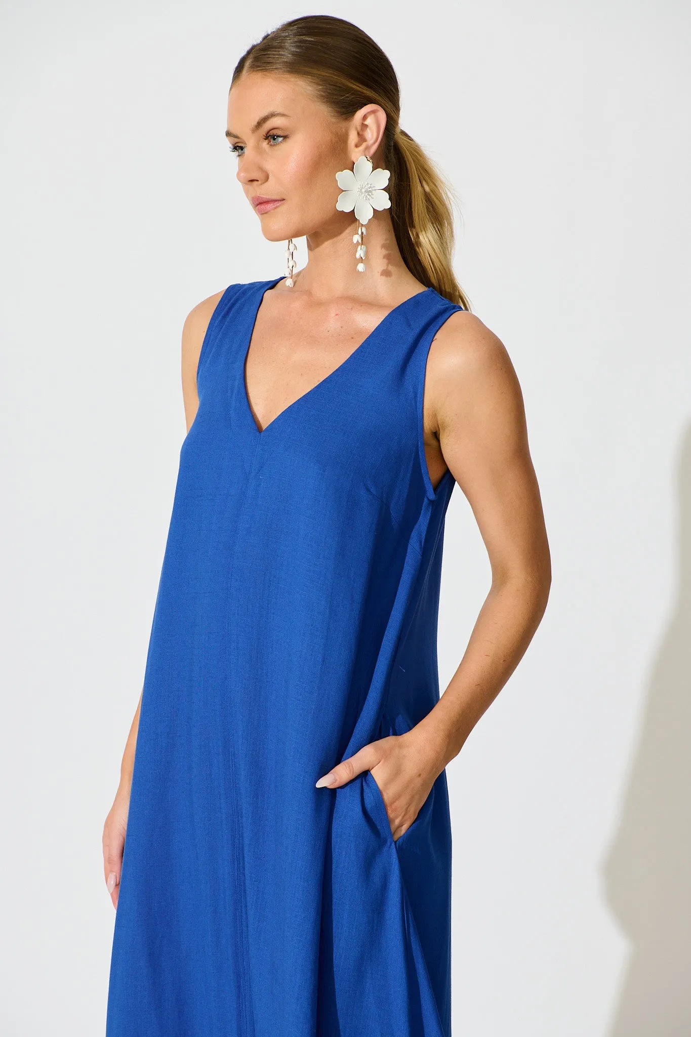 Heatwave Maxi Dress in Cobalt Linen Blend sold by St Frock product image thumbnail 2