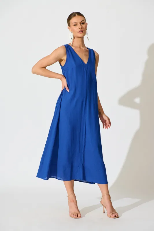 Heatwave Maxi Dress in Cobalt Linen Blend sold by St Frock