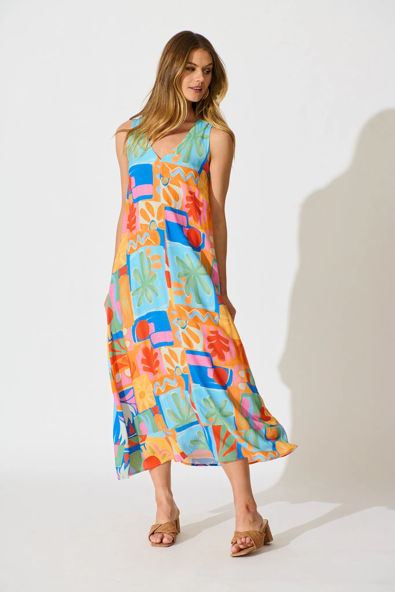 Heatwave Maxi Dress in Bright Multi Patchwork Print sold by St Frock