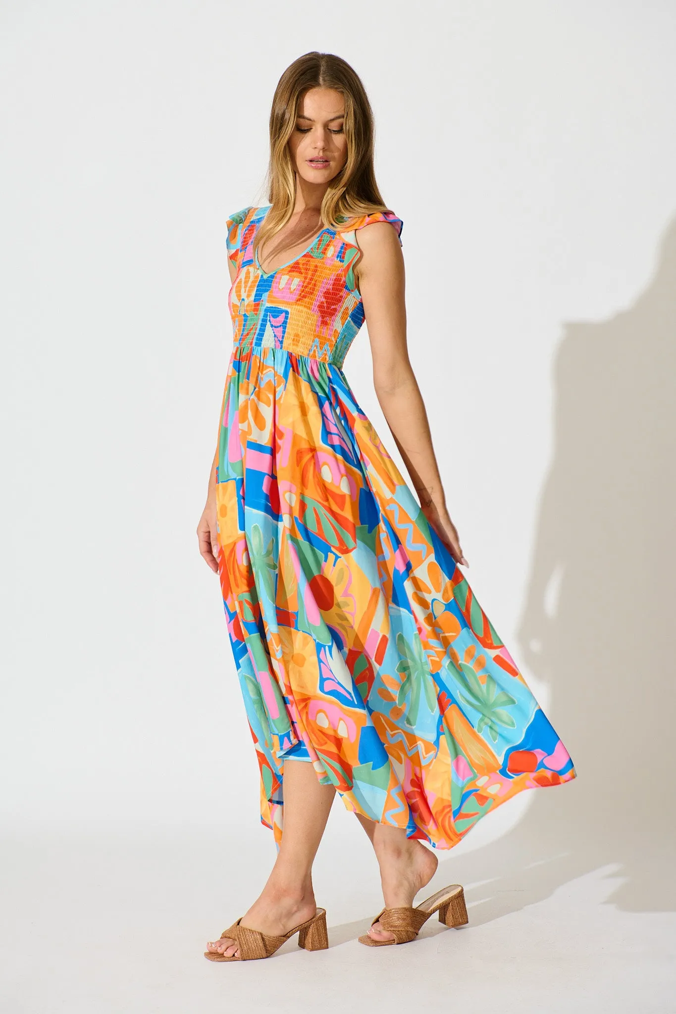 Tropical Mosaic Maxi Dress in Bright Multi Patchwork Print sold by St Frock product image thumbnail 3