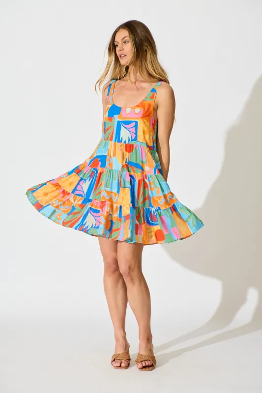Summer Mosaic Smock Dress in Bright Multi Patchwork Print sold by St Frock