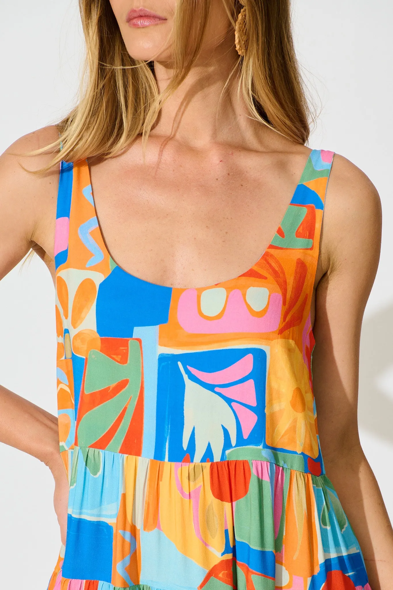 Summer Mosaic Smock Dress in Bright Multi Patchwork Print sold by St Frock product image thumbnail 5