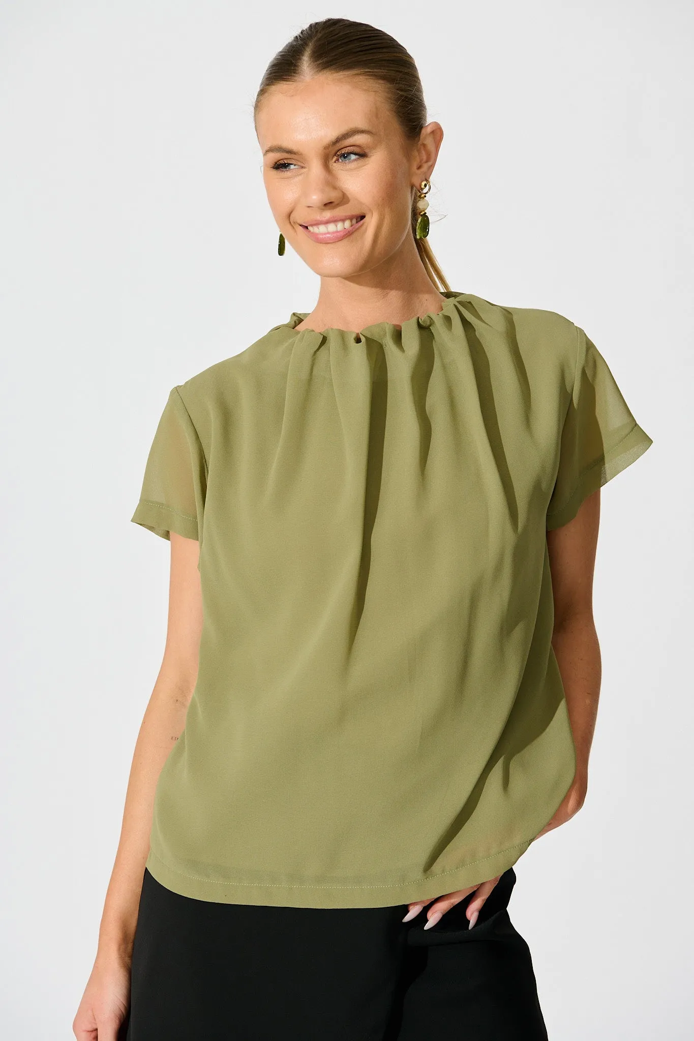 Fayra Top in Sage Chiffon sold by St Frock