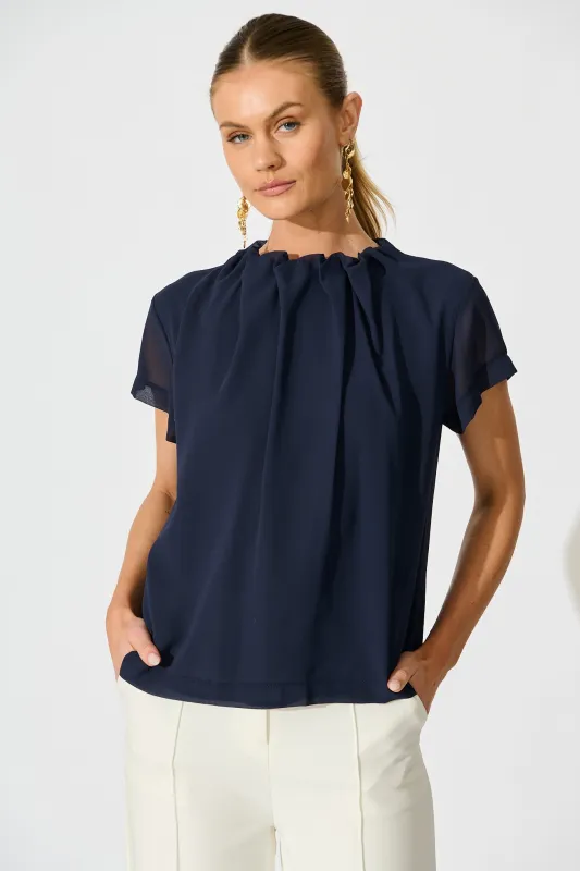 PRE ORDER Fayra Top in Navy Chiffon sold by St Frock