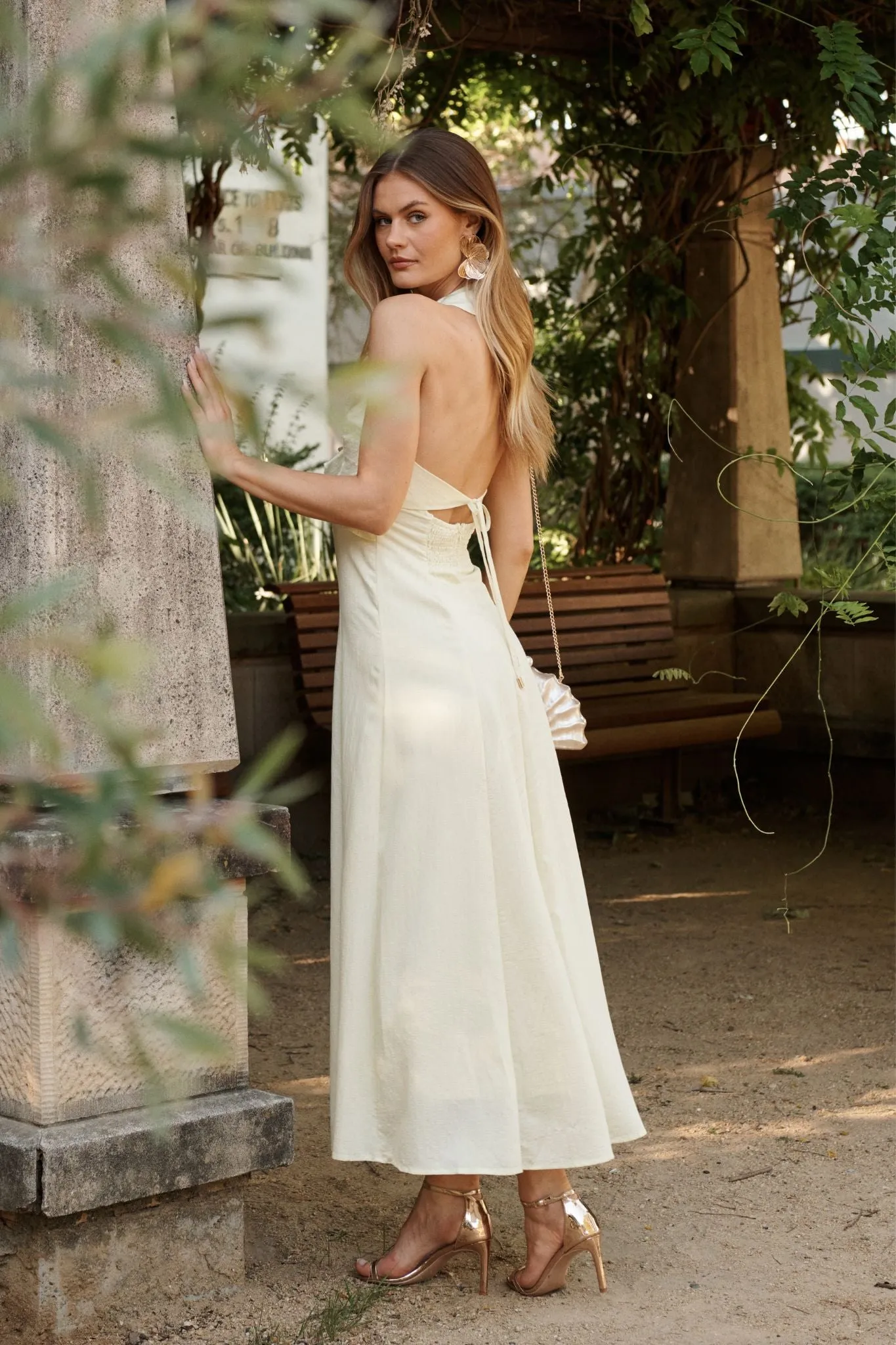 Twila Halter Neck Maxi Dress in Butter Yellow sold by St Frock product image thumbnail 2