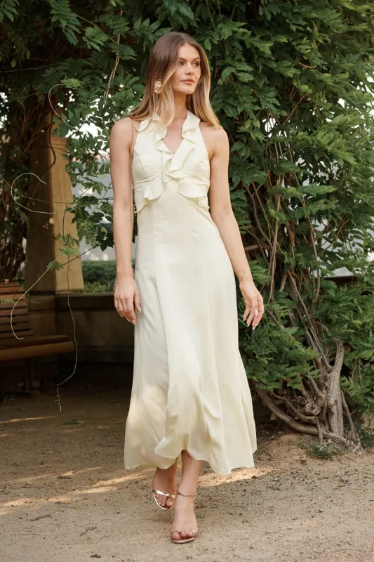 Twila Halter Neck Maxi Dress in Butter Yellow sold by St Frock