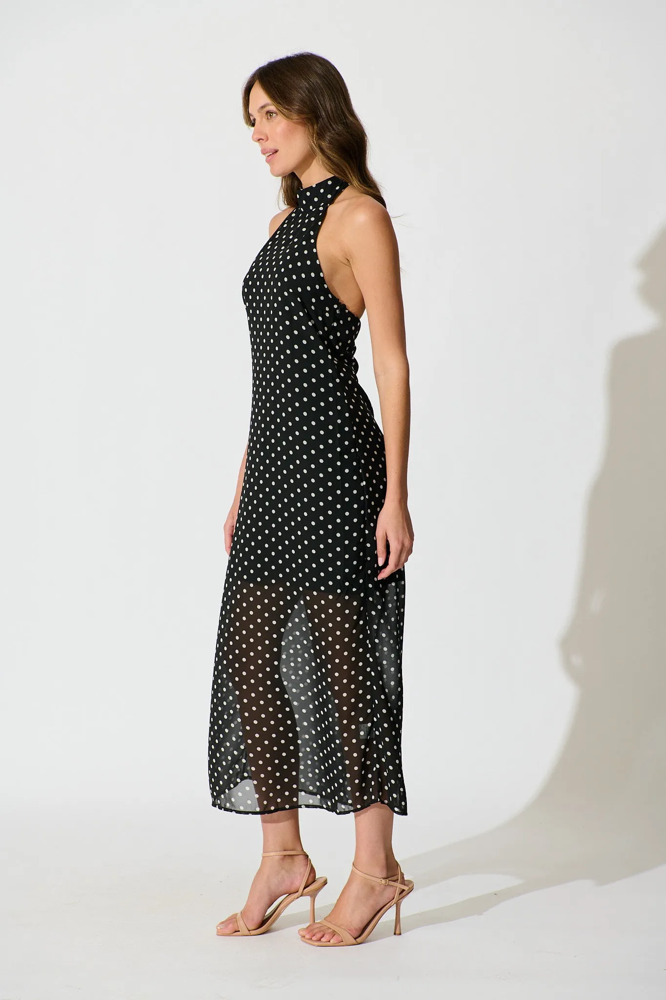 Andora Halterneck Maxi Dress in Black Polka Dot sold by St Frock product image thumbnail 5
