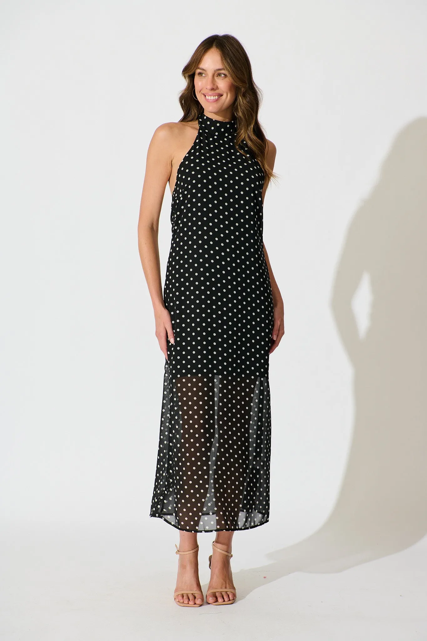 Andora Halterneck Maxi Dress in Black Polka Dot sold by St Frock product image thumbnail 3