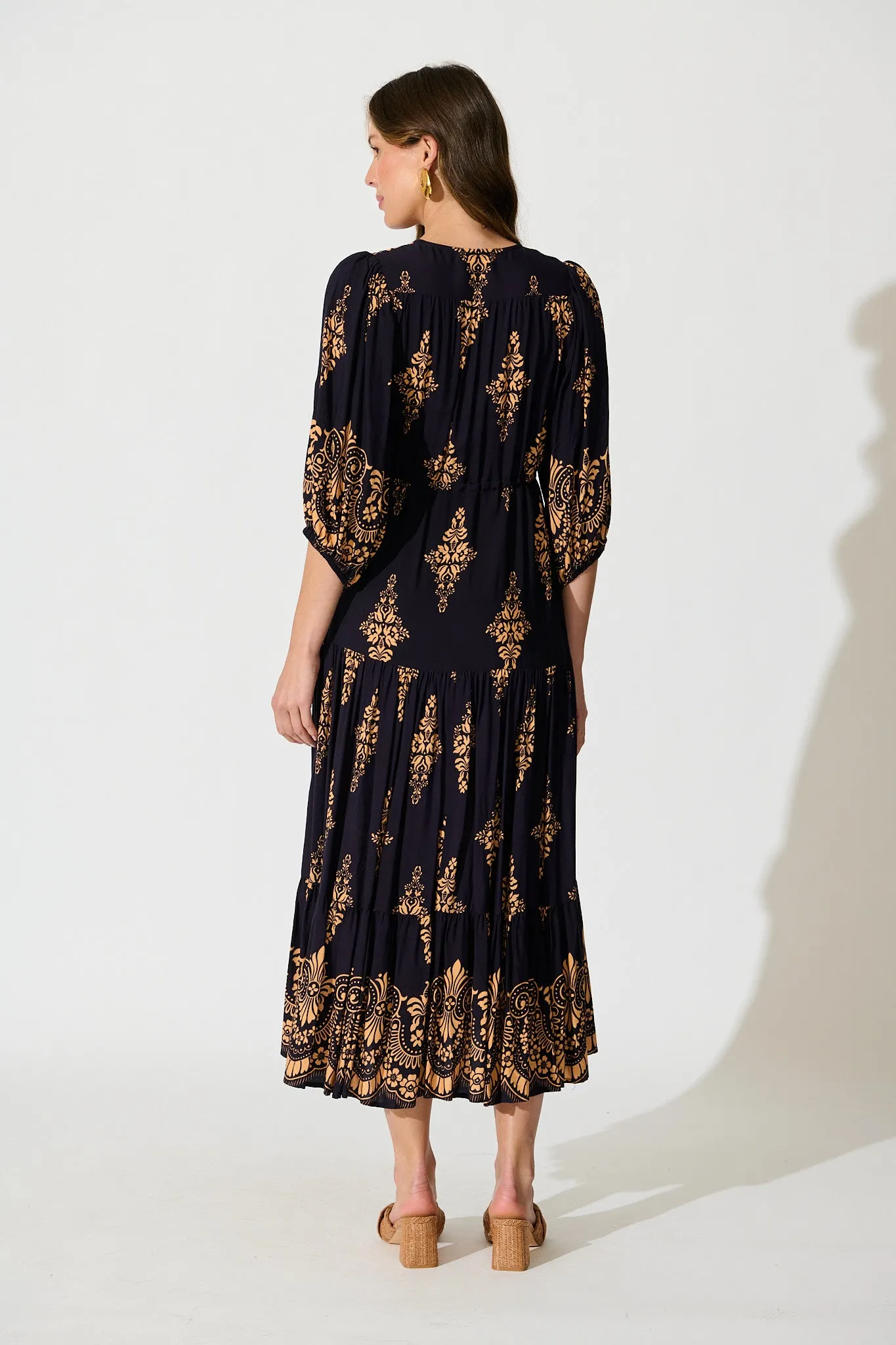 Carwen Maxi Dress in Navy with Tan Boho sold by St Frock product image thumbnail 4
