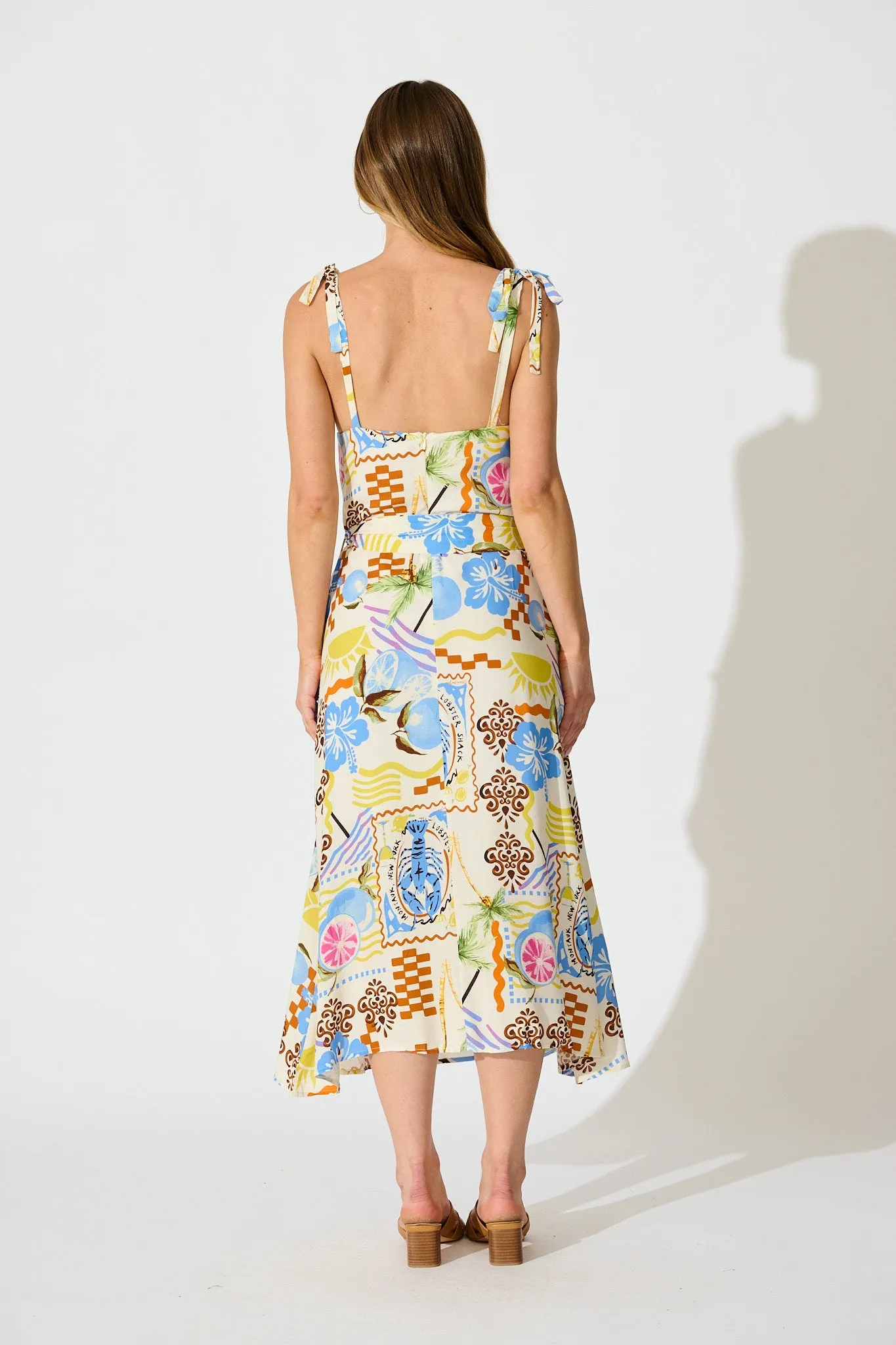 Neve Maxi Sundress in Cream with Multi Summer Print sold by St Frock product image thumbnail 4