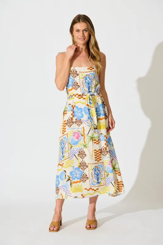 Neve Maxi Sundress in Cream with Multi Summer Print sold by St Frock
