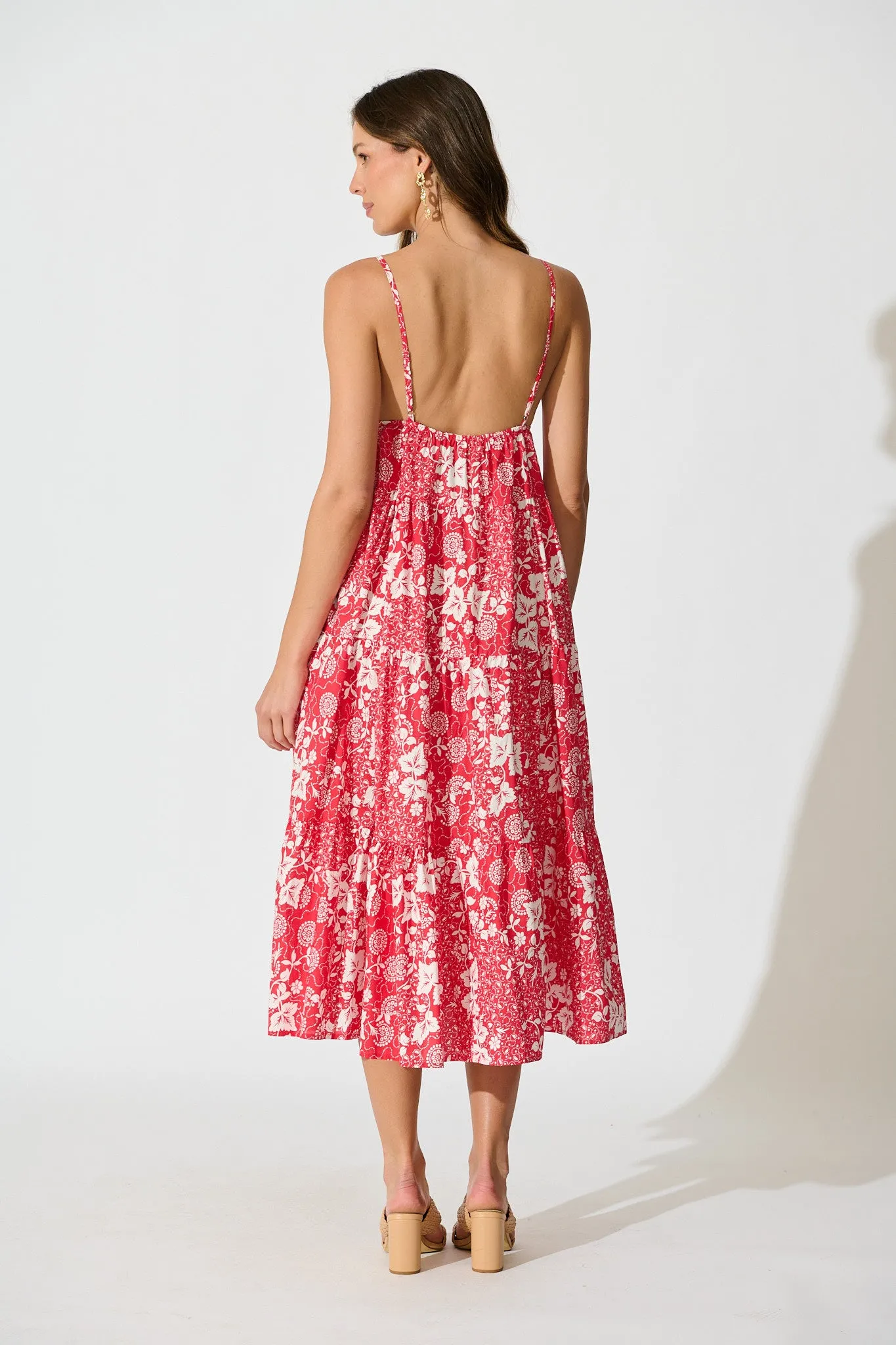 Evangelina Maxi Sundress in Red with White Floral Cotton sold by St Frock product image thumbnail 4