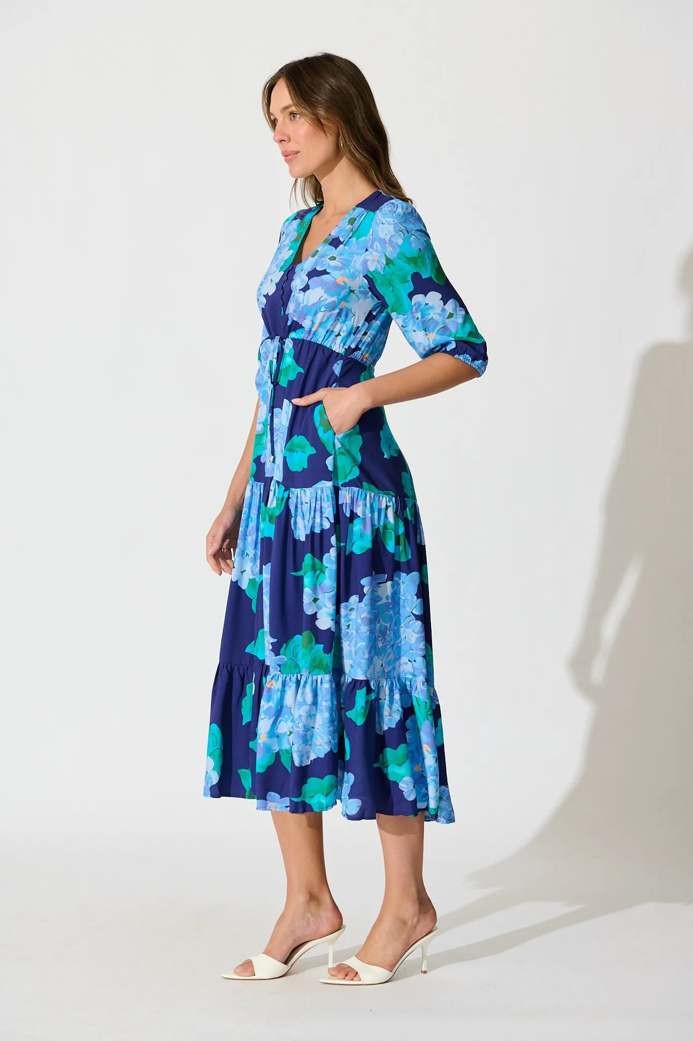 Danielle Midi Dress in Blue Floral sold by St Frock product image thumbnail 3