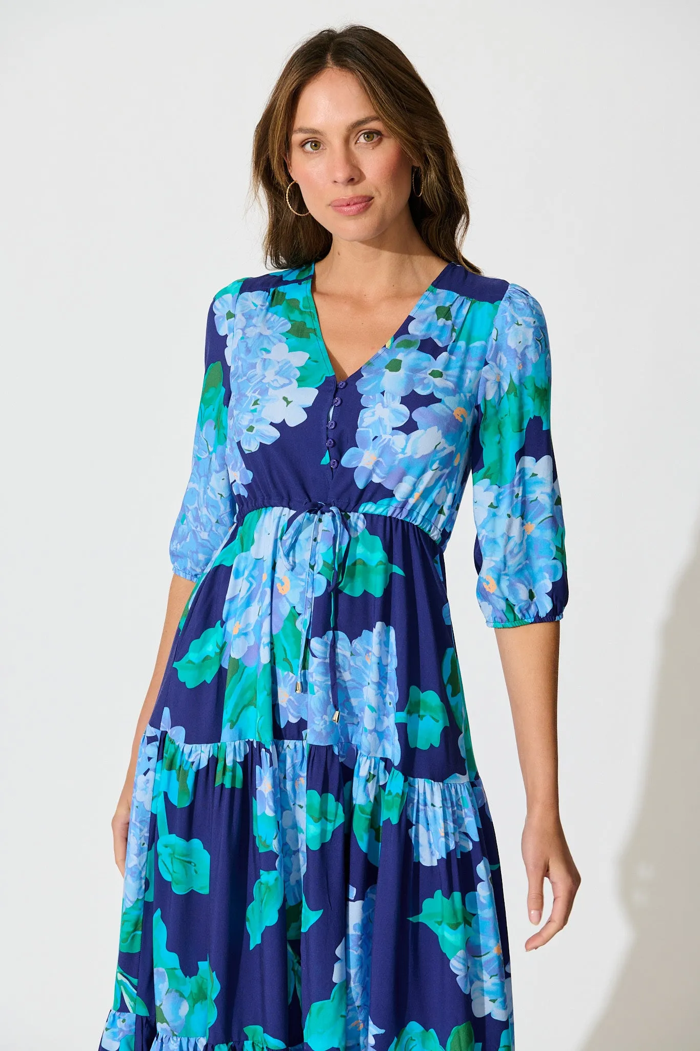Danielle Midi Dress in Blue Floral sold by St Frock product image thumbnail 2