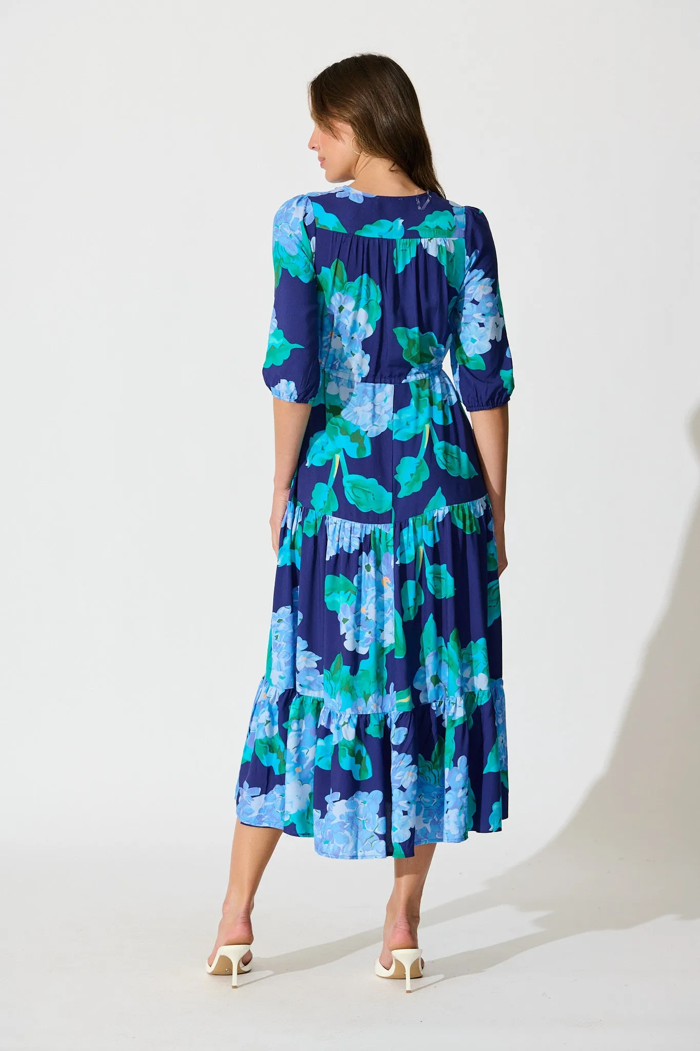 Danielle Midi Dress in Blue Floral sold by St Frock product image thumbnail 4