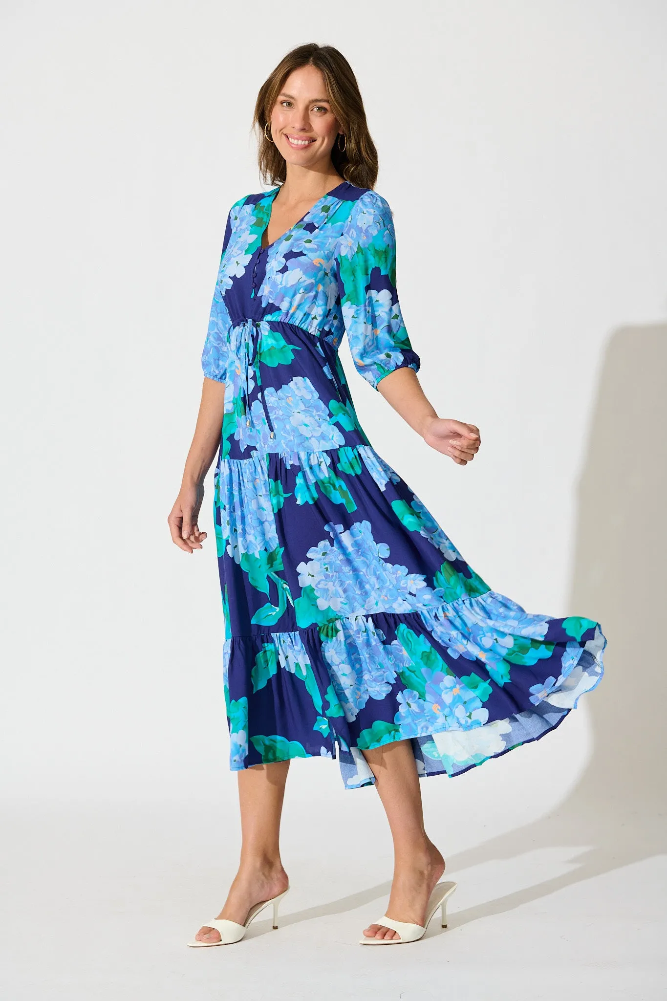 Danielle Midi Dress in Blue Floral sold by St Frock product image thumbnail 5