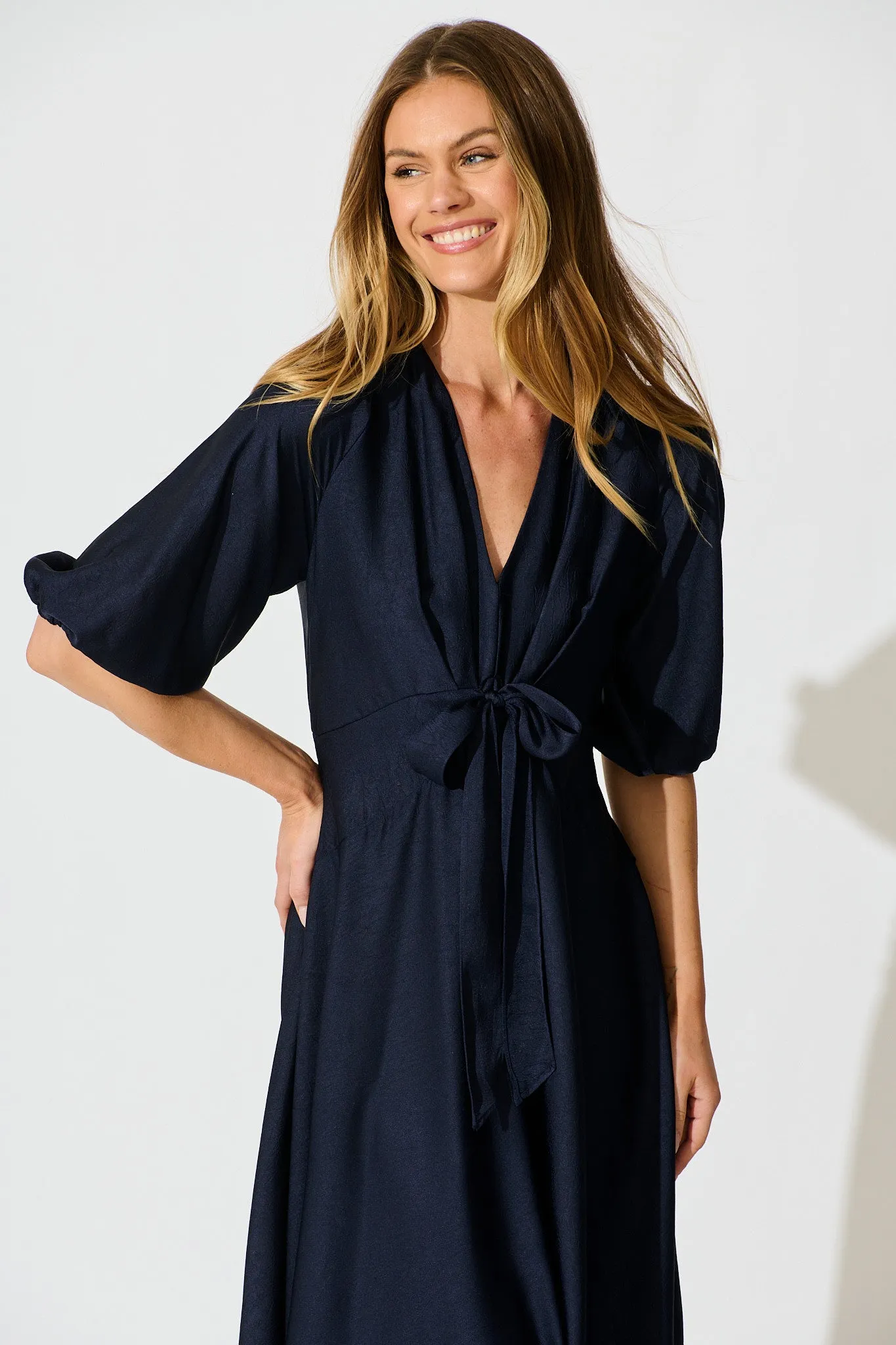 Iris Belle Maxi Dress in Navy Satin sold by St Frock product image thumbnail 2