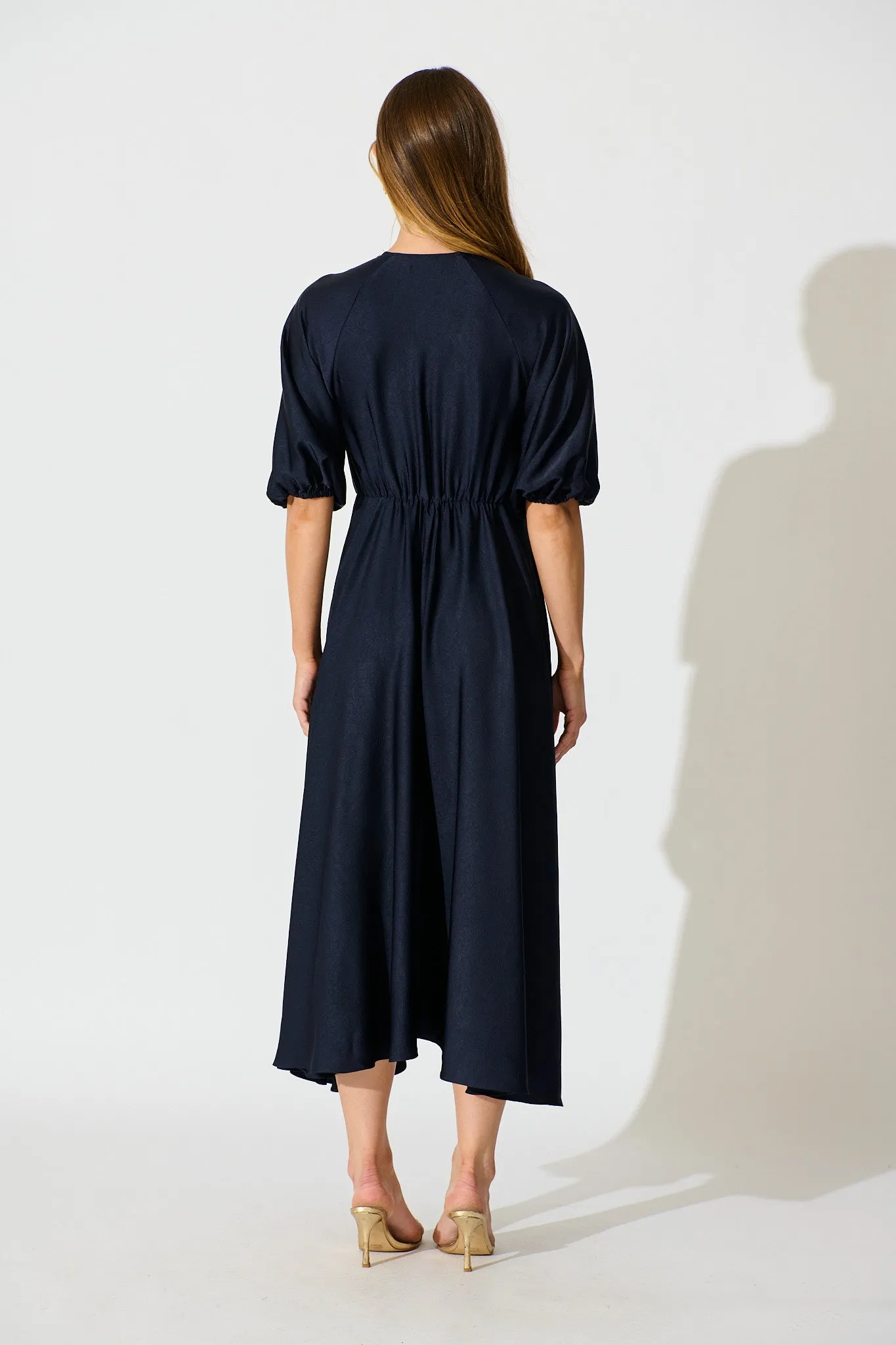 Iris Belle Maxi Dress in Navy Satin sold by St Frock product image thumbnail 4