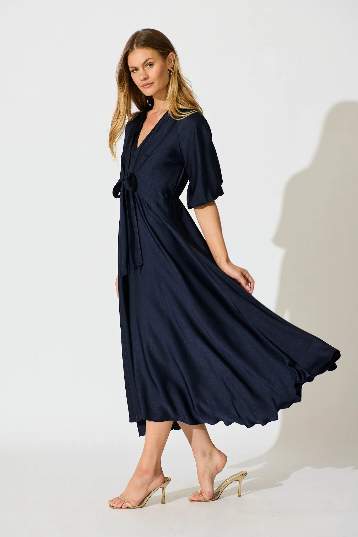 Iris Belle Maxi Dress in Navy Satin sold by St Frock product image thumbnail 3