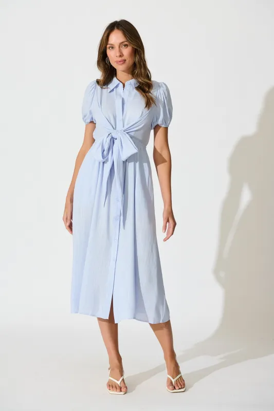 Lioda Midi Shirt Dress in Light Blue Linen Blend sold by St Frock