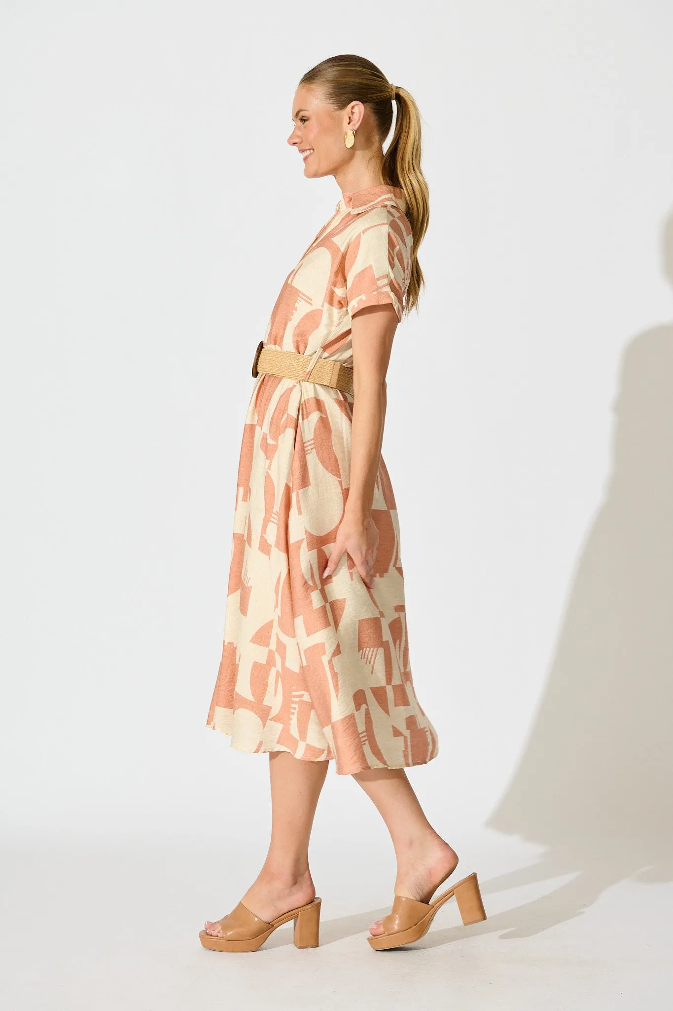 Charli Midi Dress in Rust Geometric Print with Belt sold by St Frock product image thumbnail 3