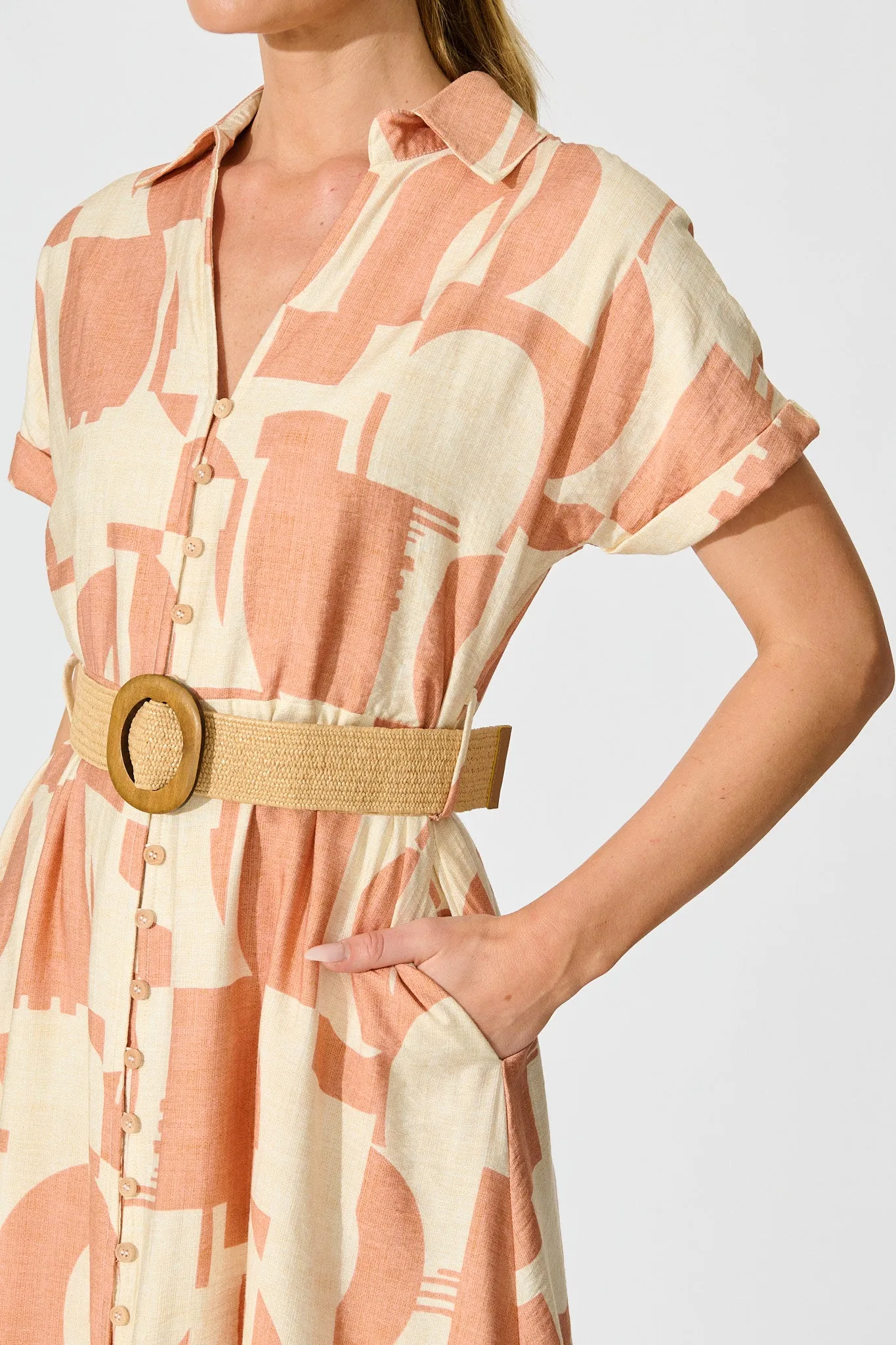Charli Midi Dress in Rust Geometric Print with Belt sold by St Frock product image thumbnail 5