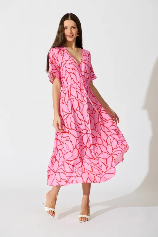 Melody Midi Dress in in Pink Geometric Print sold by St Frock