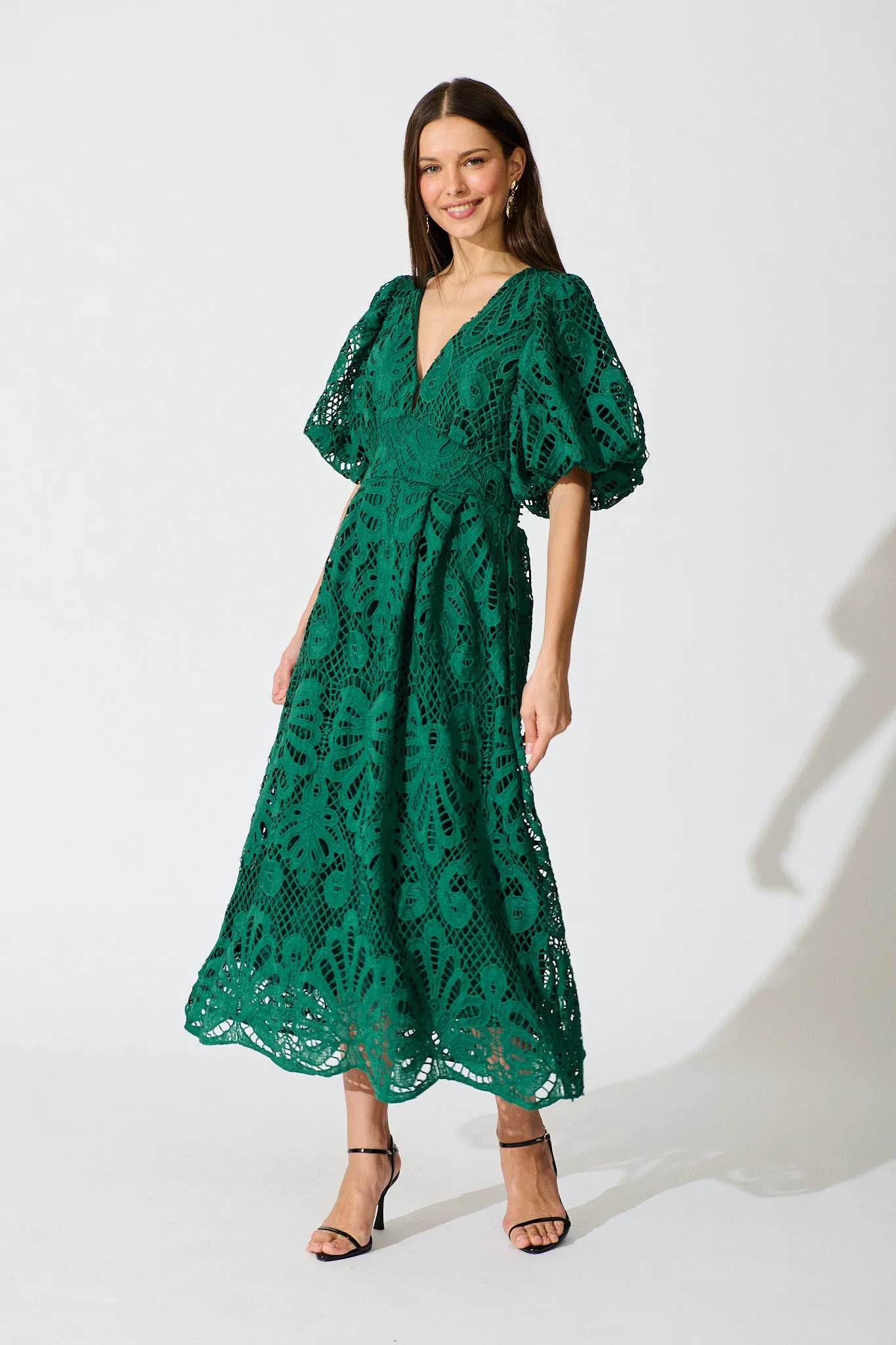Serene Melody Lace Maxi Dress In Emerald sold by St Frock
