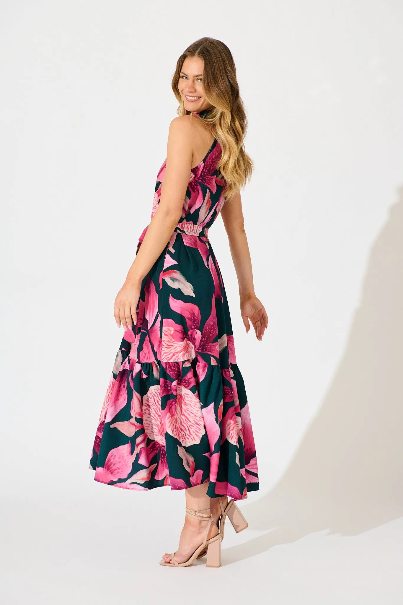 Petal Whisper Maxi Dress in Emerald with Pink Floral sold by St Frock product image thumbnail 3
