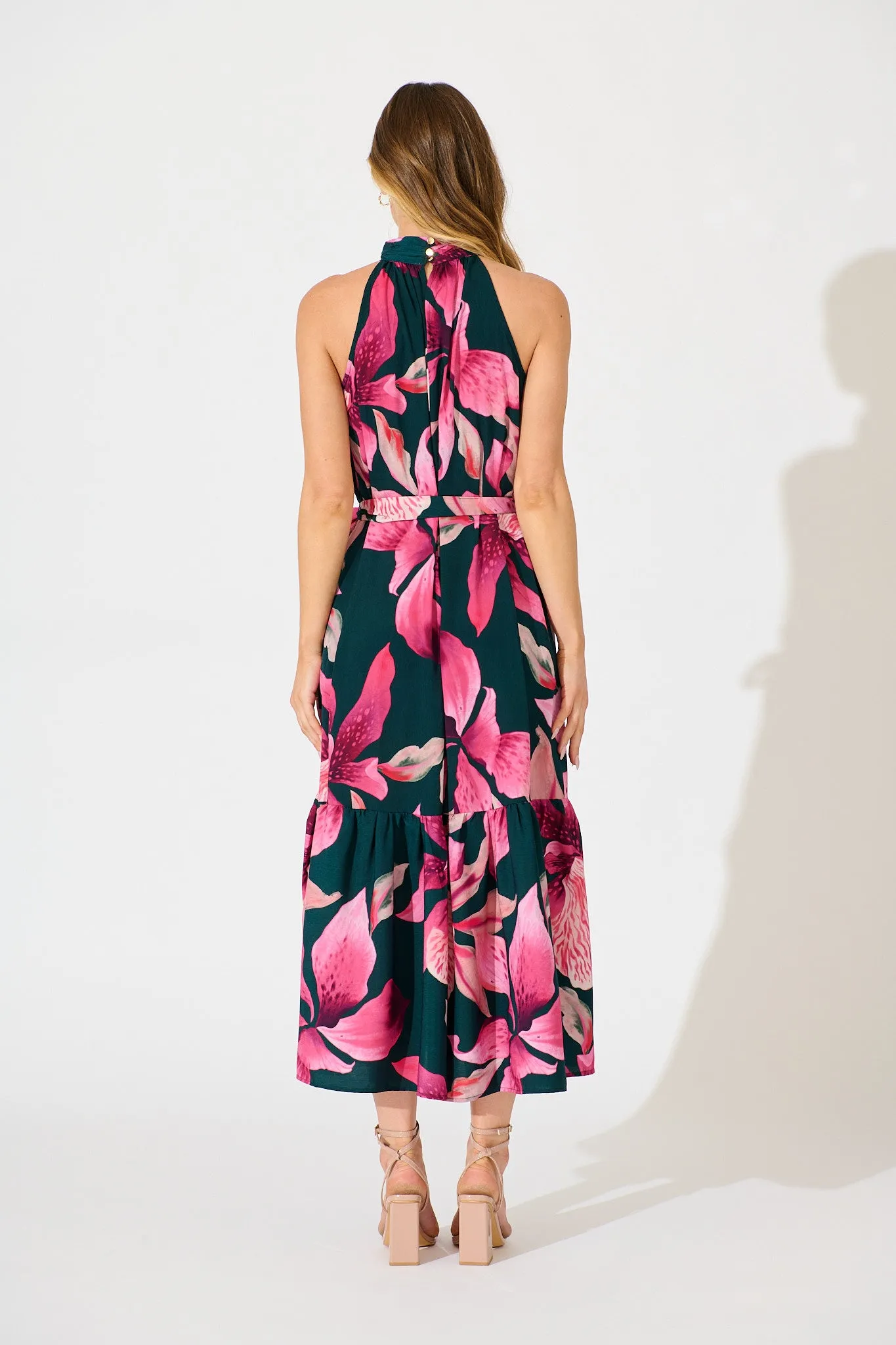 Petal Whisper Maxi Dress in Emerald with Pink Floral sold by St Frock product image thumbnail 4