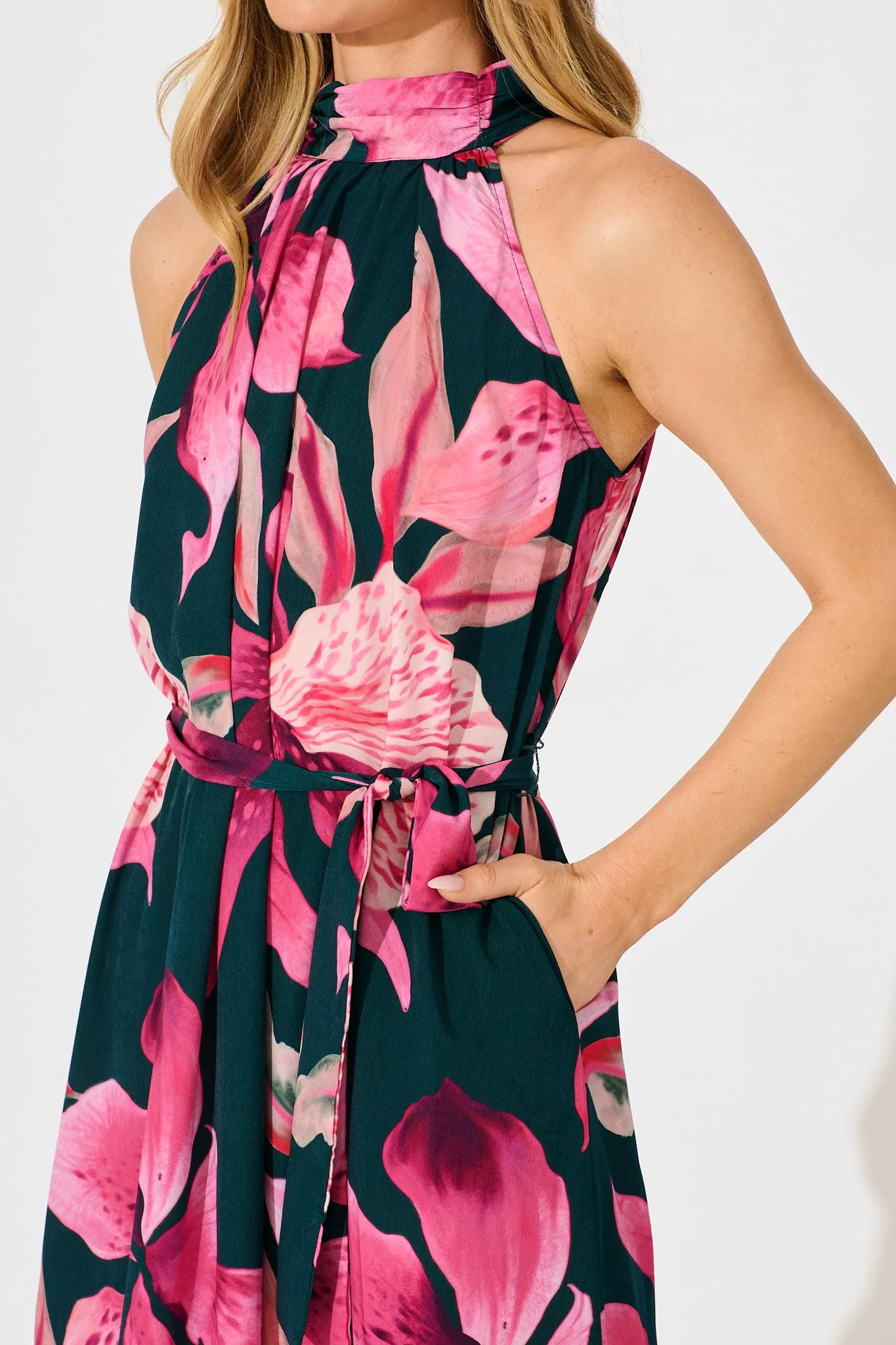 Petal Whisper Maxi Dress in Emerald with Pink Floral sold by St Frock product image thumbnail 5