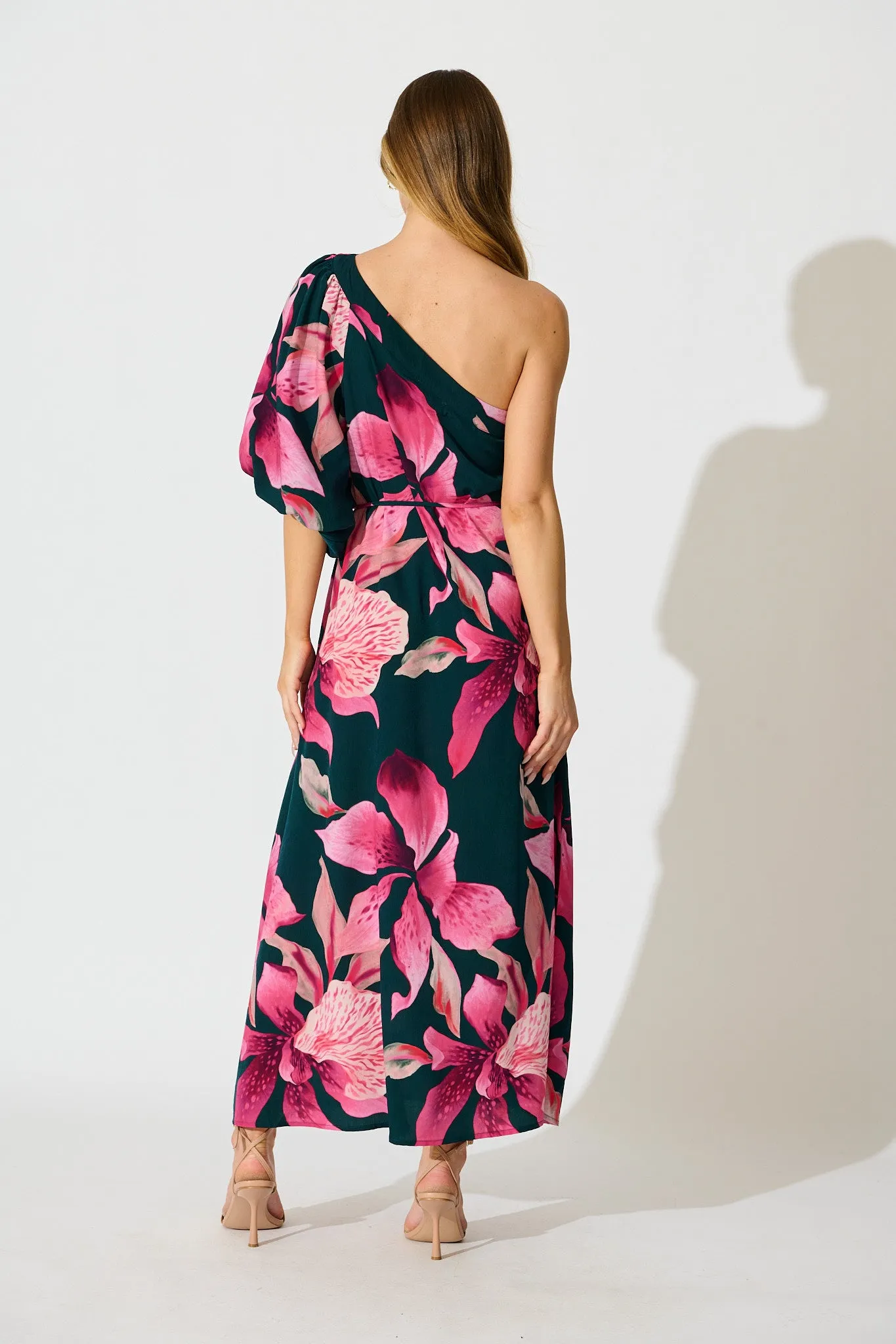 Petal Rhapsody Maxi Dress in Emerald with Pink Floral sold by St Frock product image thumbnail 4