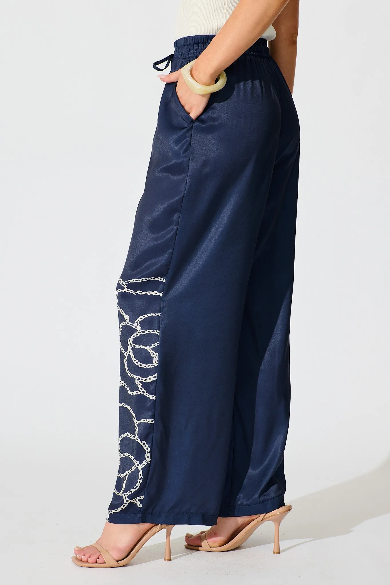 Ayanda Pant in Navy Floral Satin sold by St Frock product image thumbnail 2