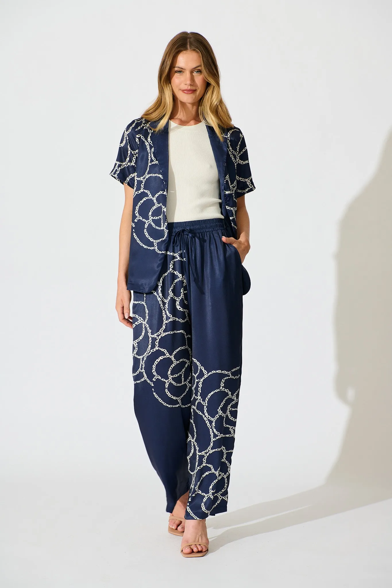 Ayanda Pant in Navy Floral Satin sold by St Frock product image thumbnail 4